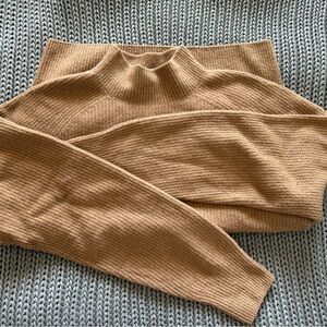 3D knit soufflé yarn mock neck long sleeve sweater - size small, brown